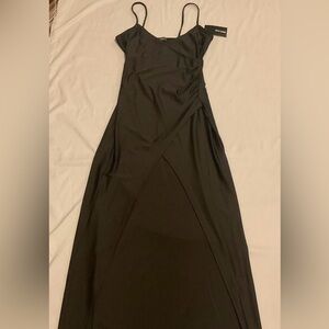 Liz & Sara black spaghetti strapped split thigh dress